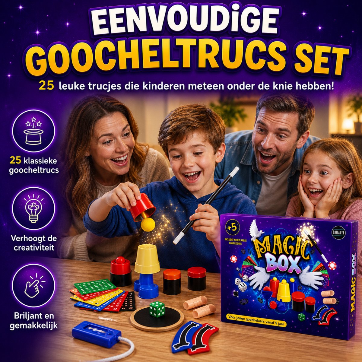 Bailanta® Goocheldoos voor Kinderen – 25 Goocheltrucs & Magic Tricks – Inclusief Nederlandse Handleiding en DVD – Vanaf 5 Jaar — afbeelding 3
