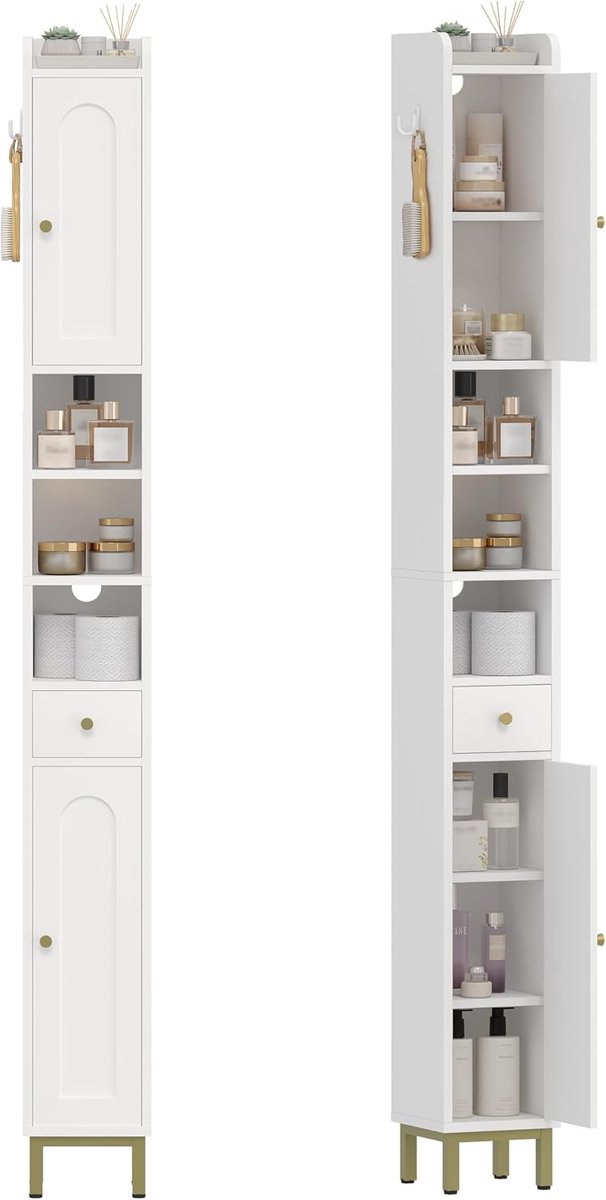 Hzuaneri badkamerkast, met verstelbare planken, 180 cm, wit