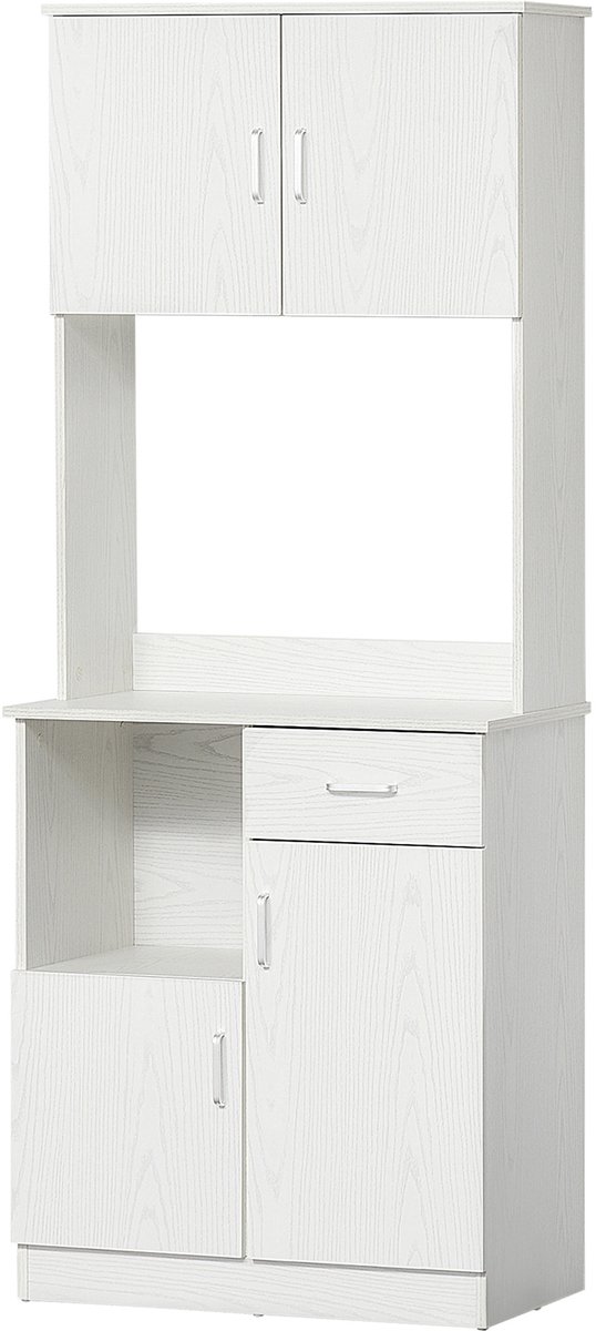 Keukenkast hoge kast, keukenbuffet buffet kast met werkblad, 4 deuren, lade, grote pallet, verstelbare planken, multifunctionele kast voor woonkamer keuken 71 x 41 x 178 cm, MDF, wit