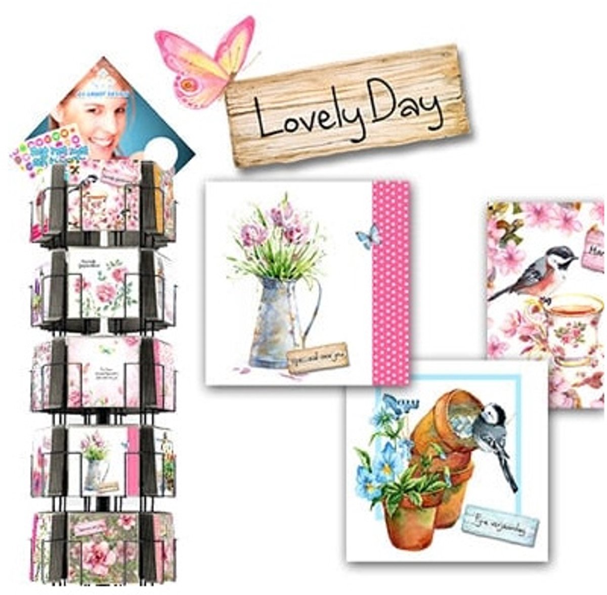 Lovely Day 15x15cm complete serie inclusief display in bruikleen, topkaart en backcards