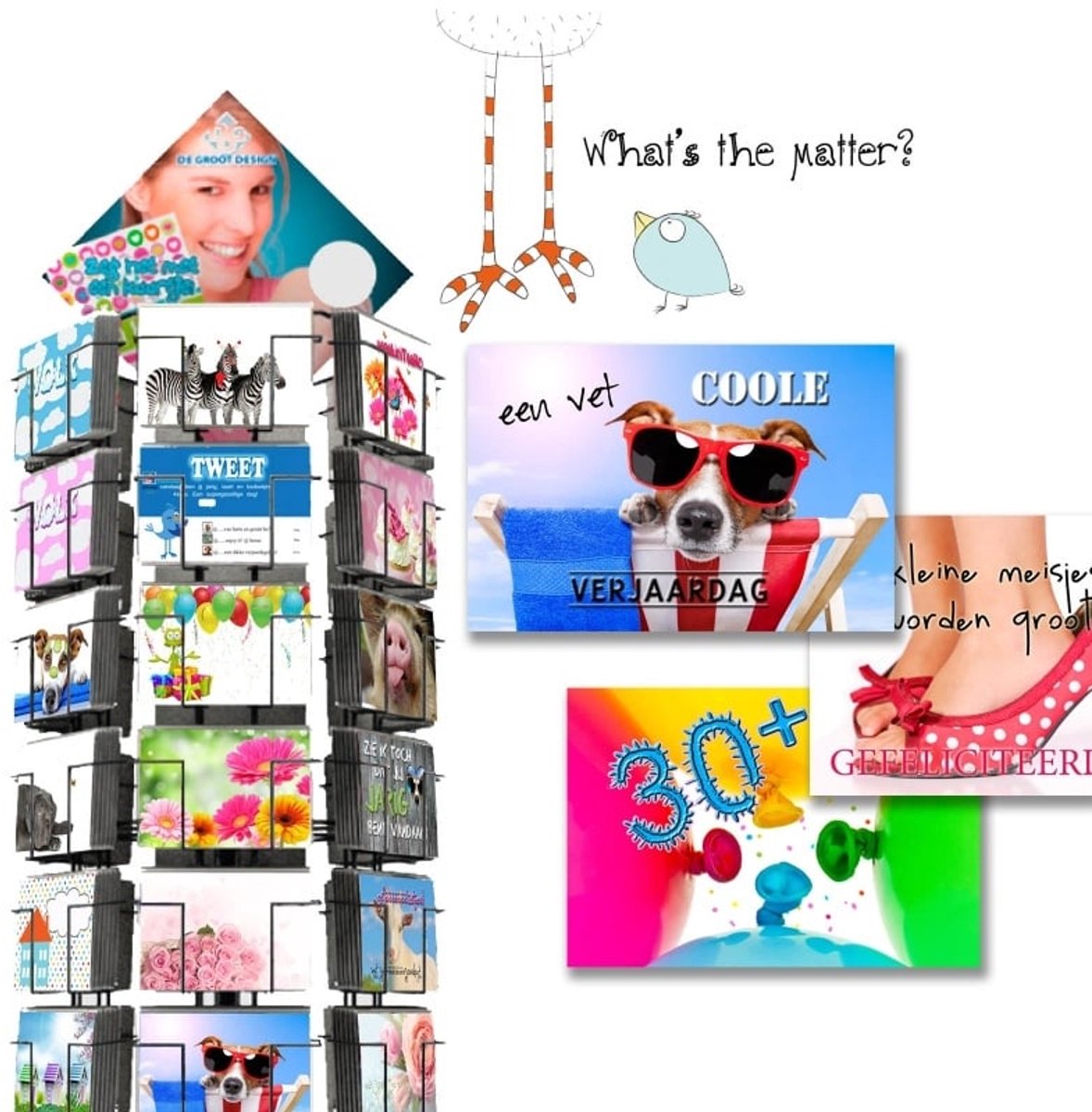 What's the Matter 17x11cm complete serie inclusief display in bruikleen, topkaart en backcards