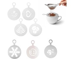Set van 7 RVS Koffiestencils voor Cappuccino en Latte Art - Decoratie Templates voor Koffie, Cake en Bakken