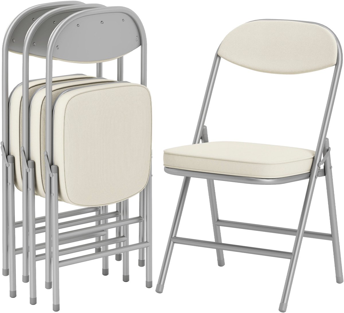 HOMCOM Folding Chair Polyester, Staal 48,5L x 45B x 82H cm Crèmewit