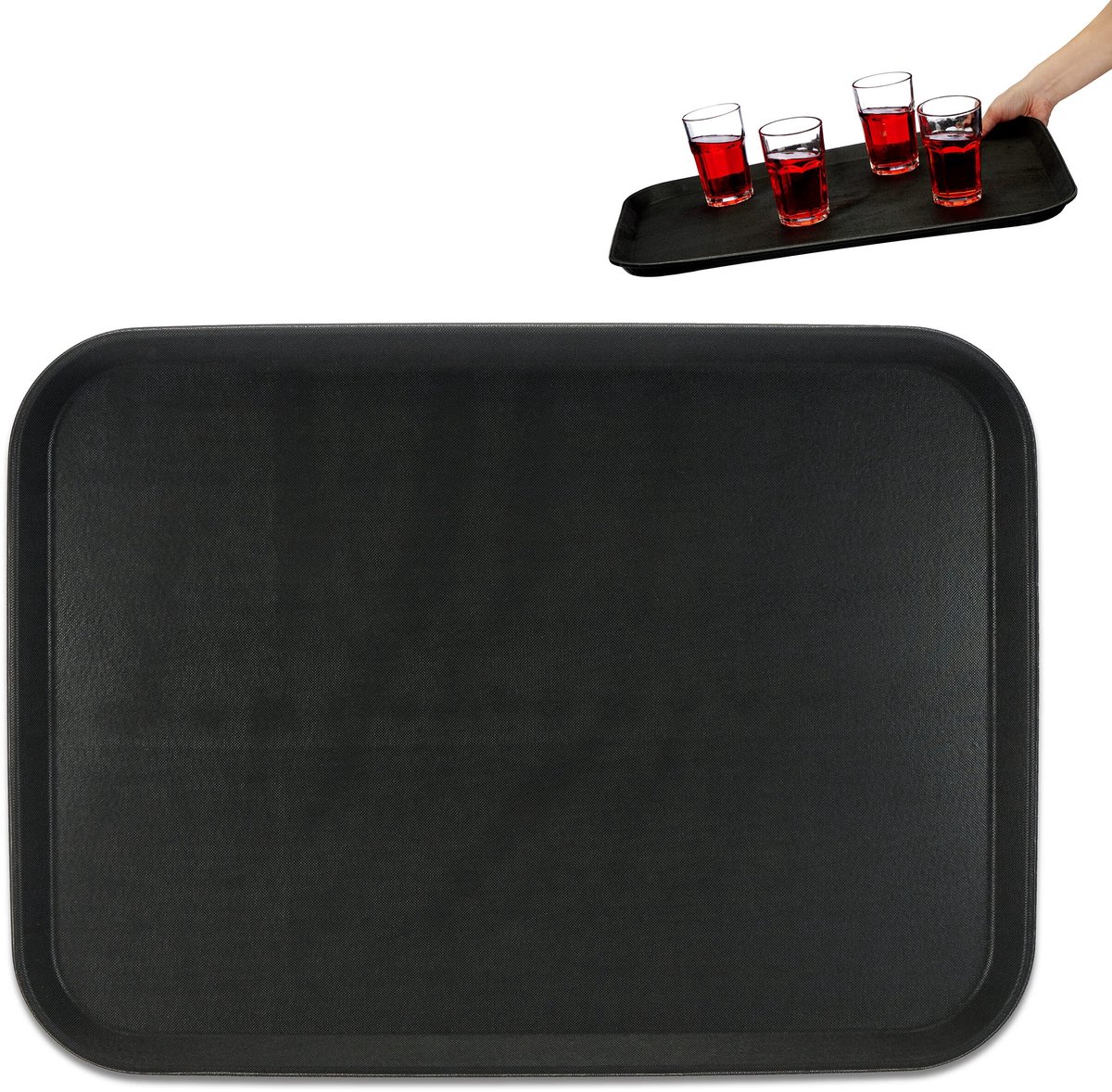 Famanu – Horeca dienblad, rechthoekig, 56 x 41 cm, ideaal voor cafés, restaurants en thuis, serveerblad met opstaande rand, zwart