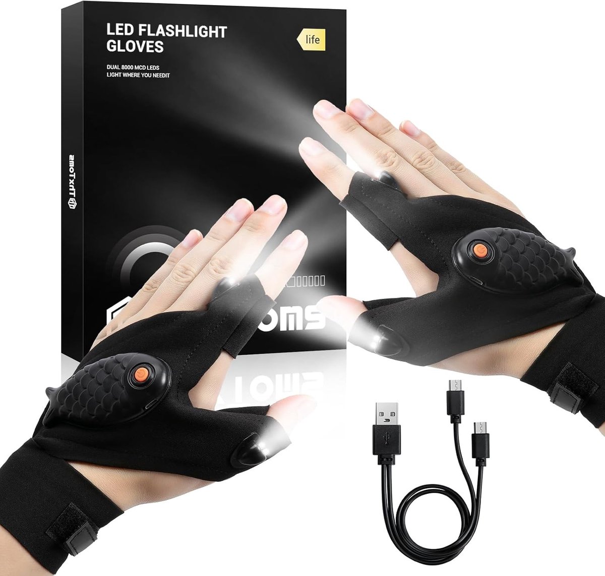 LED Handschoenen met Lichten voor Hem - Originele Verjaardagscadeaus voor Mannen, Vader, Vriend of Echtgenoot - Handige Gadget voor Kamperen en Vissen