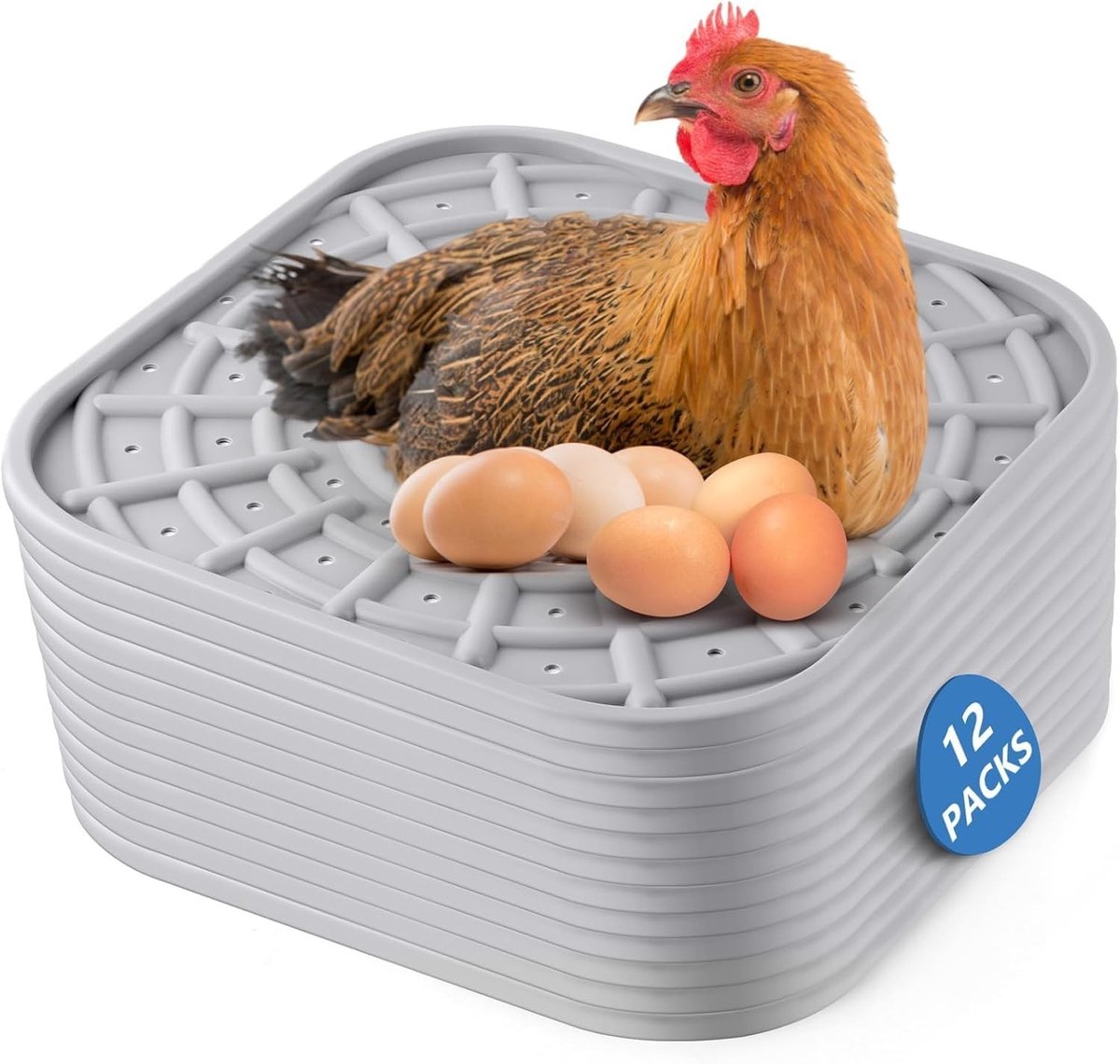 Set van 12 Wasbare Siliconen Nestmatten voor Kippen, 12 x 12 inch, Ideaal voor Kippenhokken en Eieren, Zacht en Makkelijk Schoon te Maken