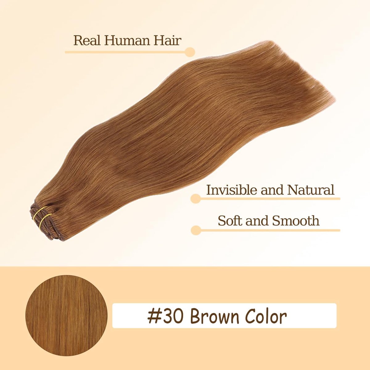 Zeslaerr 7pcs 24Inch/60cm Menselijk Haar Verlengingsklem Straight #30 Light Brown Unprocessed Double Weft Weave - ShopVlot
