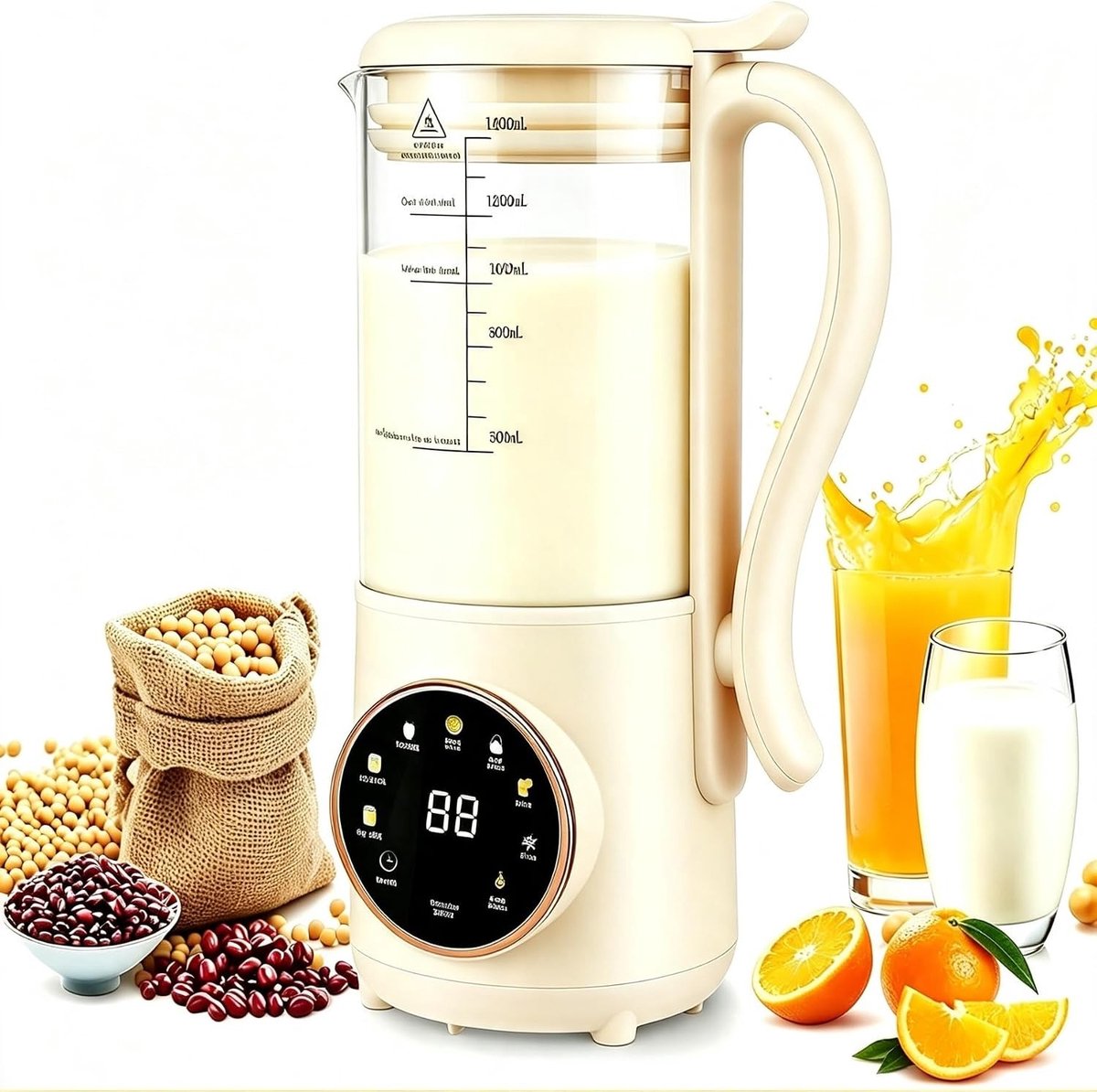 Notenmelkmachine - Zwart - 1400 ml - Sojamelkmachine met Zelfreiniging - Voor Gezinnen