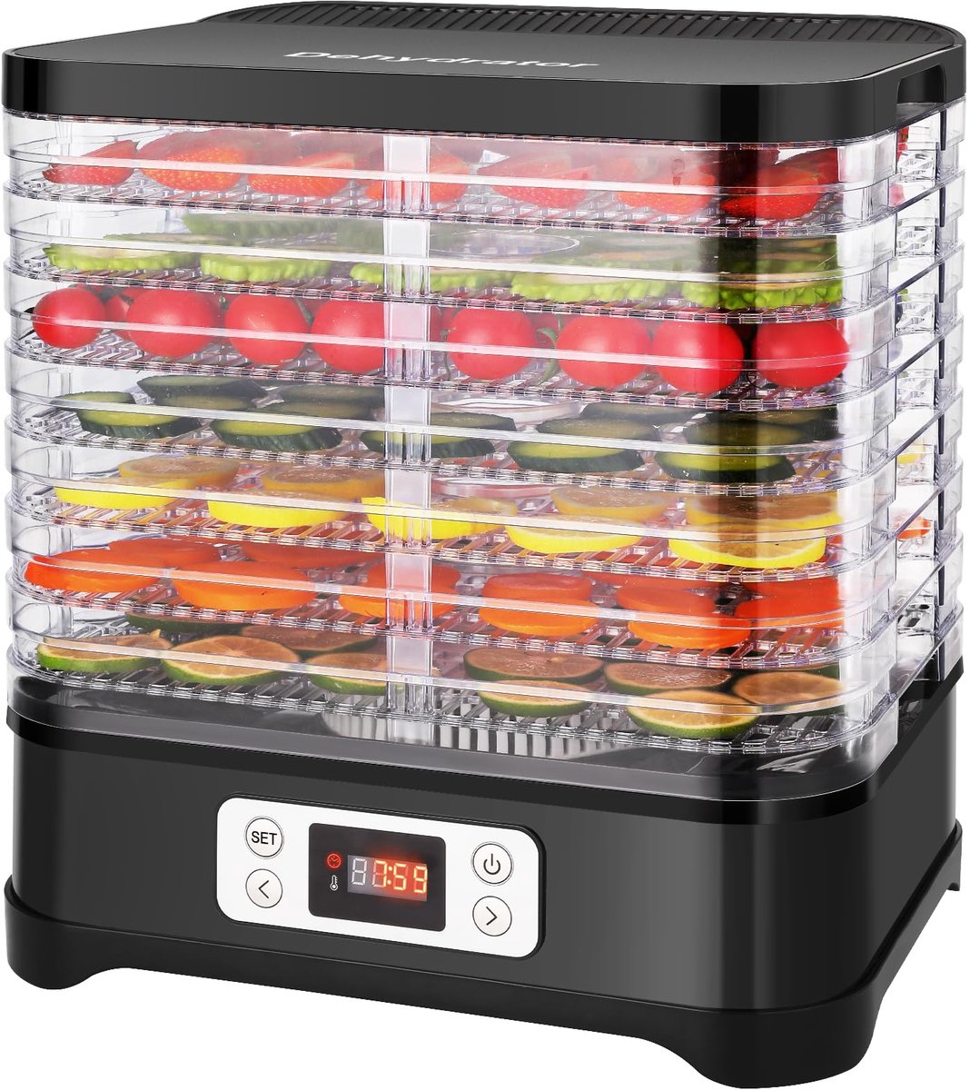 MEYKEY Droogautomaat voor levensmiddelen, 8 vakken, droogapparaat voor groenten, fruit, vlees, instelbare temperatuur - ShopVlot