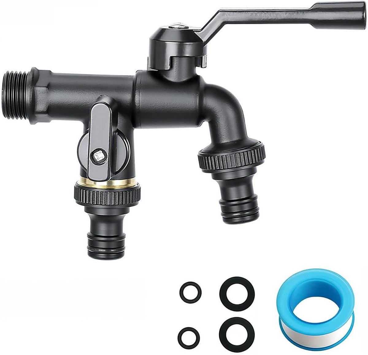 Buitenkraan vorstvrije - Zwart - 3/4 inch - Dubbele uitgang - Voor Tuin