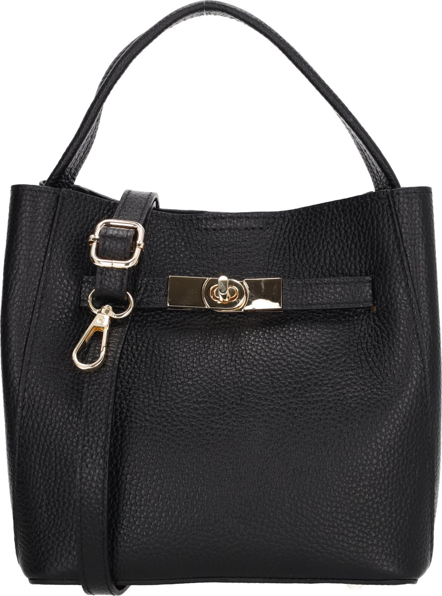 Charm London Vittoria Handtas - Damestas - Schoudertas - Crossbodytas - Draaisluiting - Verstelbare Schouderband - Afneembare Schouderband - Leren Dames Tas - Zwart