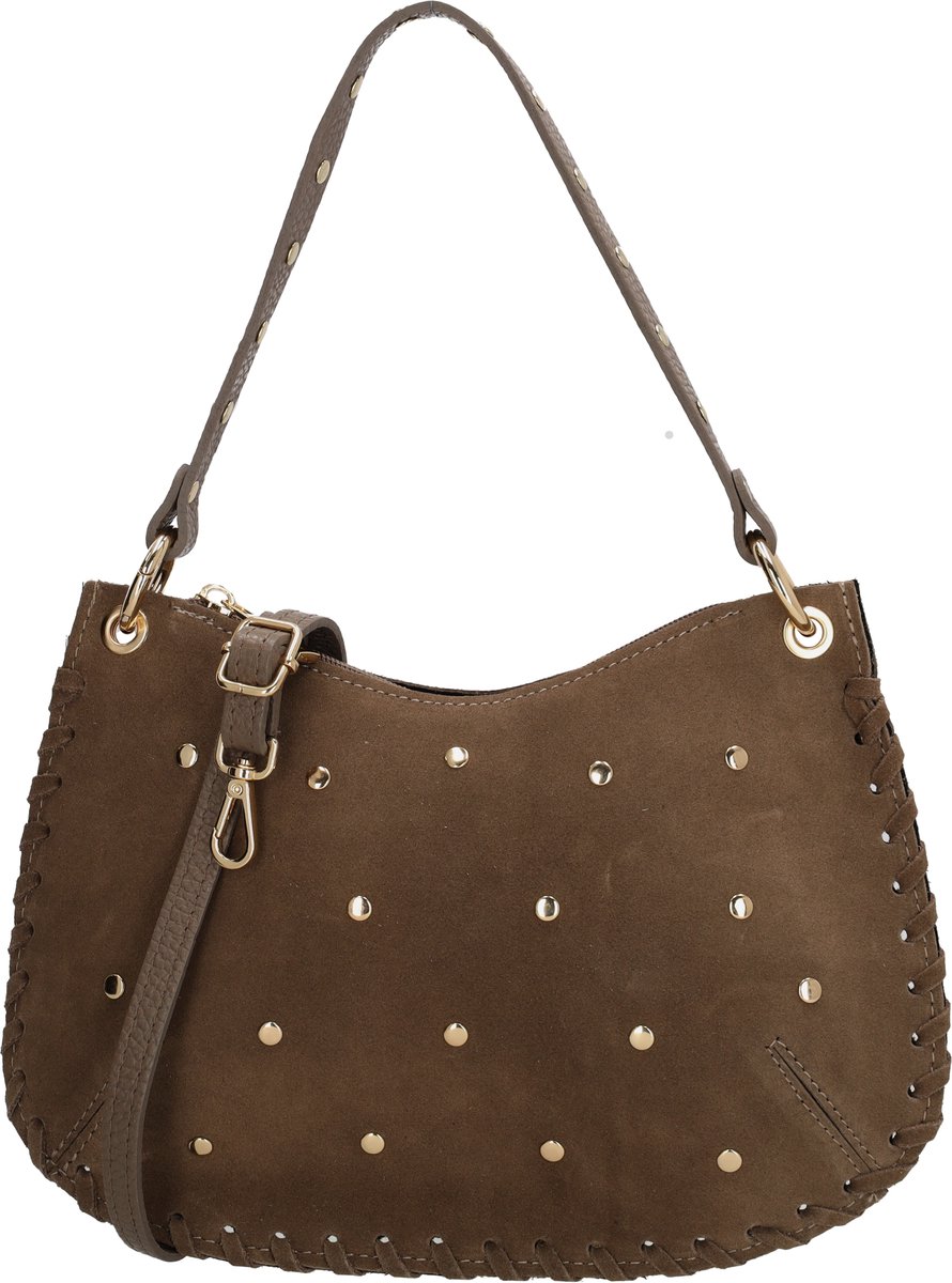Charm London Vittoria Crossbodytas - Suede Look - Damestas - Schoudertas - Afneembaar Handvat - Verstelbare Schouderband - Ritsvak - Leren Dames Tas - Donkertaupe