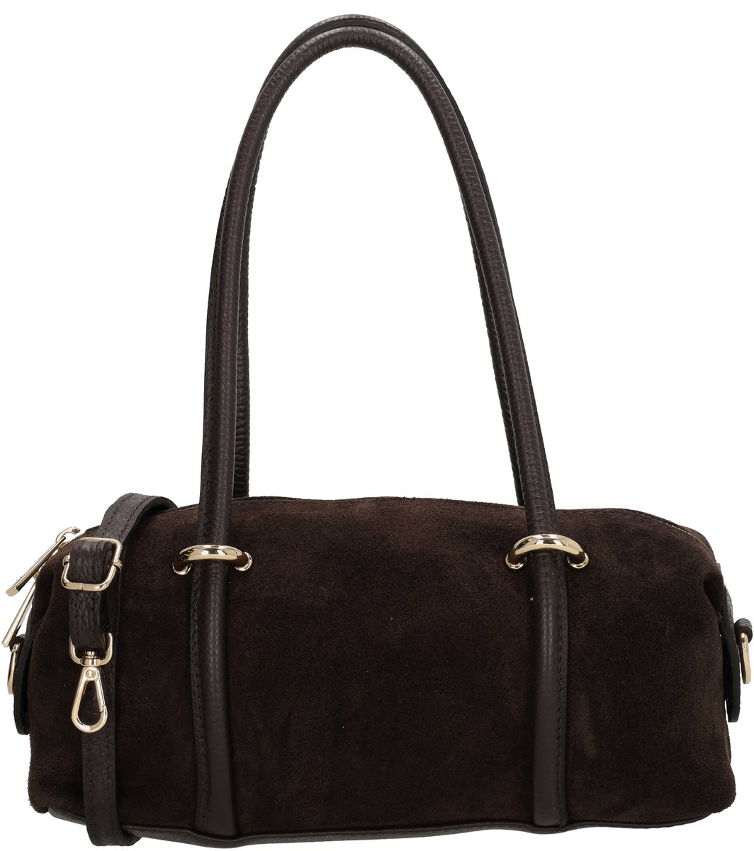 Charm London Vittoria Schoudertas - Suede - Damestas - Handtas - Ritsvak - Verstelbare Schouderband - Afneembare Schouderband - Leren Dames Tas - Donkerbruin