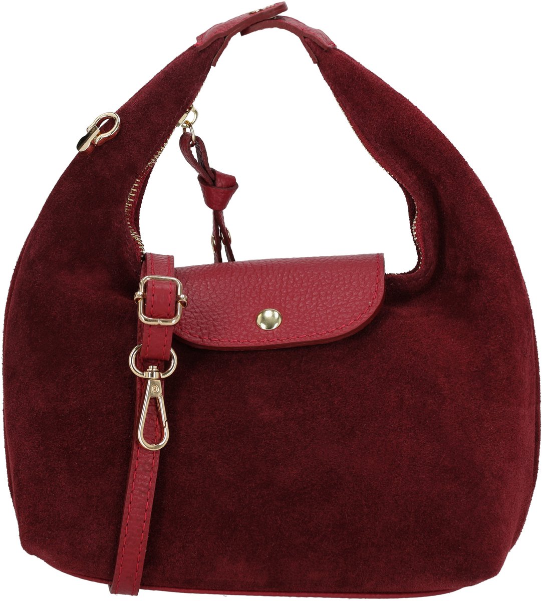 Charm London Vittoria Handtas - Suède Leer - Schoudertas - Afneembare Schouderband - Ritsvak - Magneetsluiting - Leren Dames Tas - Bordeaux rood