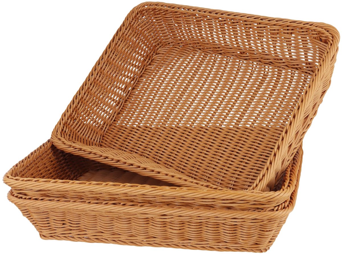 Famanu – Rechthoekige broodmand van kunststof set van 3 stuks, 40 x 30 x 8 cm, serveermand voor brood en fruit, ideaal voor thuis en restaurants