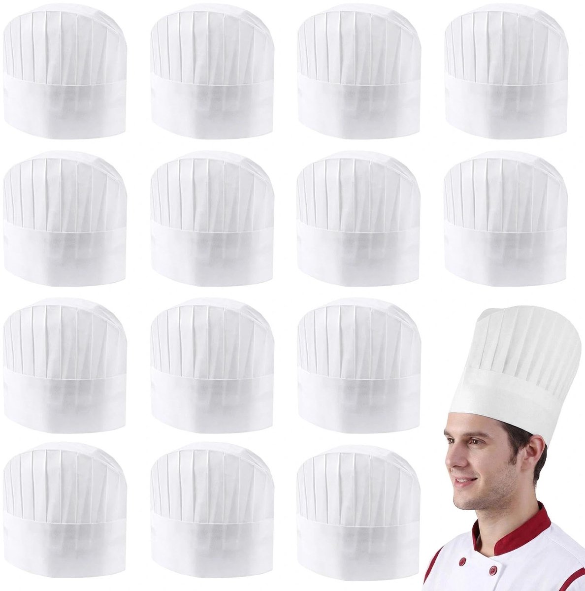 15 Stuks Wegwerp Koksmuts 9 Inch Vliesstof Wit - Koksmuts, Bakkersmuts, Chefkoksmuts voor Heren en Dames - ShopVlot