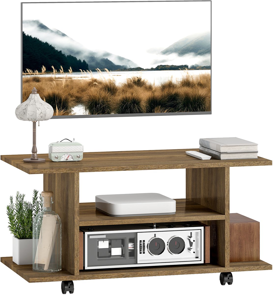 Sogiol® TV-Meubel - met opbergplanken - tafel - verplaatsbare slaapkamermeubels - boekenkast - 80x40x40 cm - TV-Kast Open Vakken - walnoothout