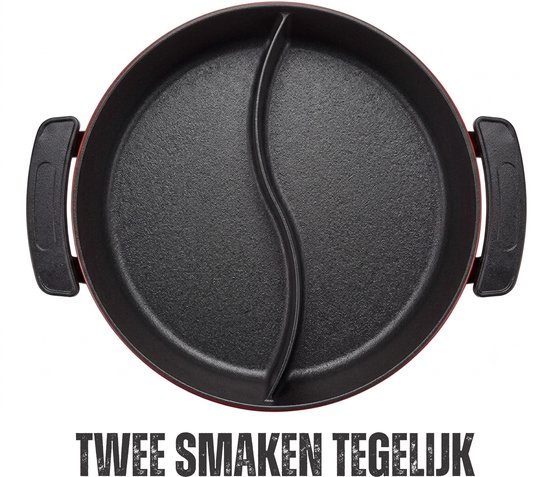 Hotpot Pan 2-Vaks - Elektrische Hotpot - 2 Smaken Tegelijk - 1350W - 6L - Voor 2 tot 8 Personen - Rood — afbeelding 2