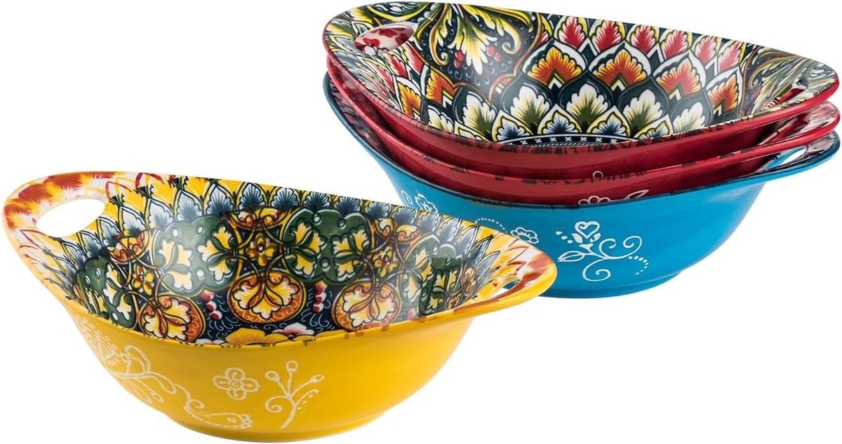 Keukenschaal - Kleurrijk - 540 ml - Met handvatten - Voor ontbijt, salade en soep
