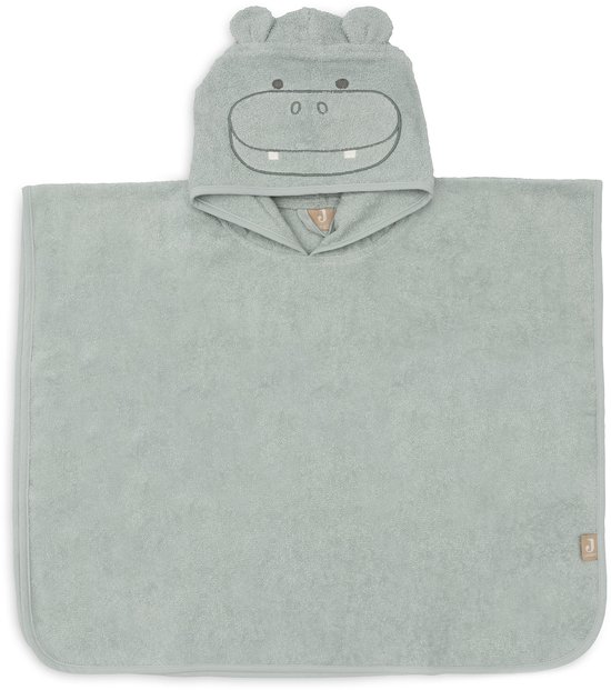 Poncho de bain vert clair avec capuche en forme d'hippopotame, détails brodés.