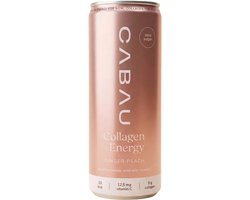 Cabau – Collagen+Energy – Ginger Peach – Suikervrij Energiedrankje met 5 Gram Collageen & Vitamine C – 87,5 mg Cafeïne – 1 Blikje (250 ml)