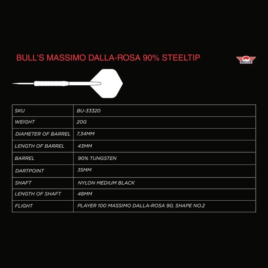 Bull's Massimo Dalla Rosa 90% - Dartpijlen van Bull's — afbeelding 3