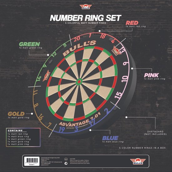 Bull's Colorful Matt Number Ring Set 5 Pieces van Bull's — afbeelding 5
