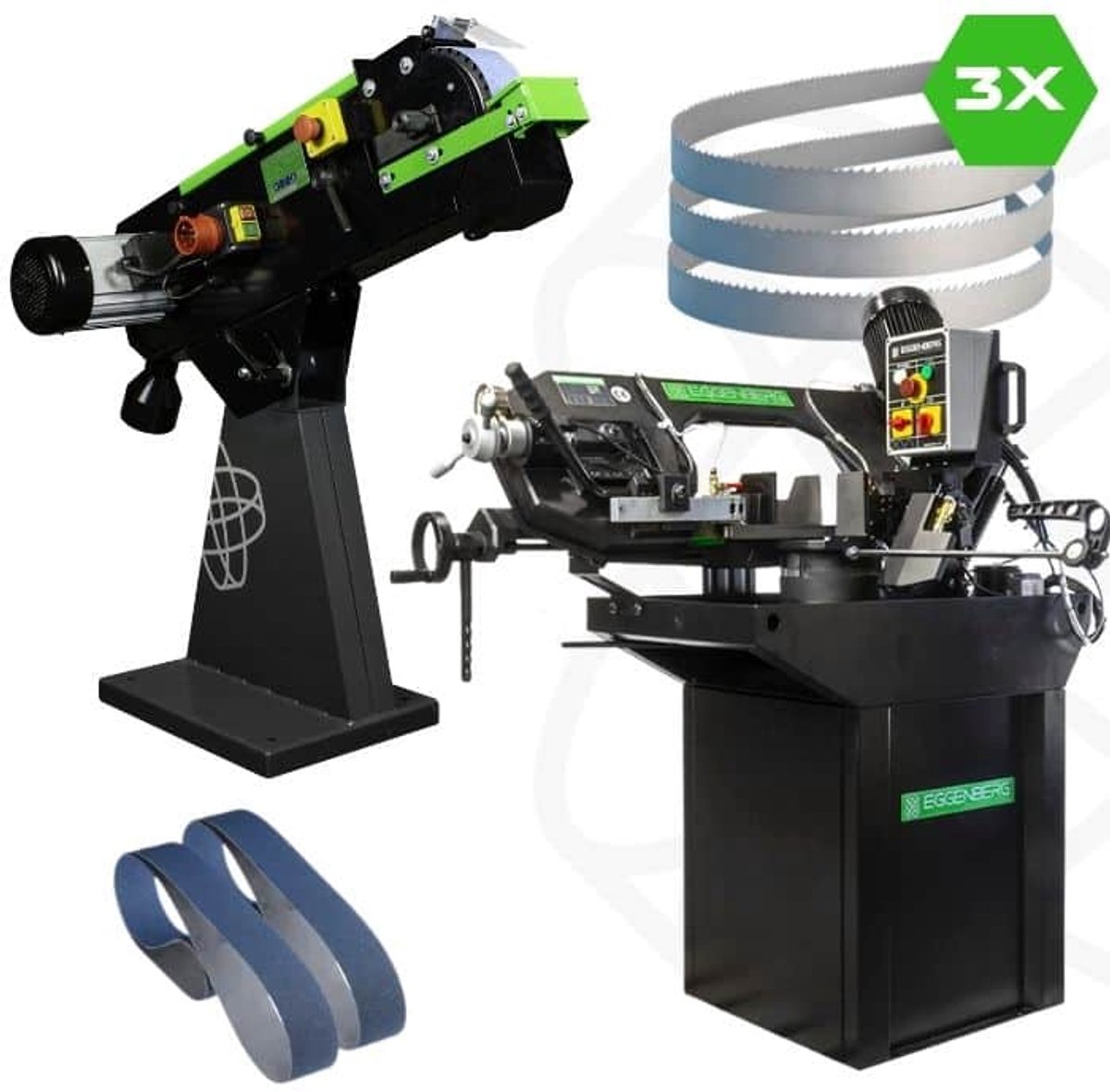 Eggenberg EBS2480 + IBS75 Bundel – Bandzaagmachine & Bandschuurmachine 400V – Incl. 3 Lintzagen + 2 Schuurbanden