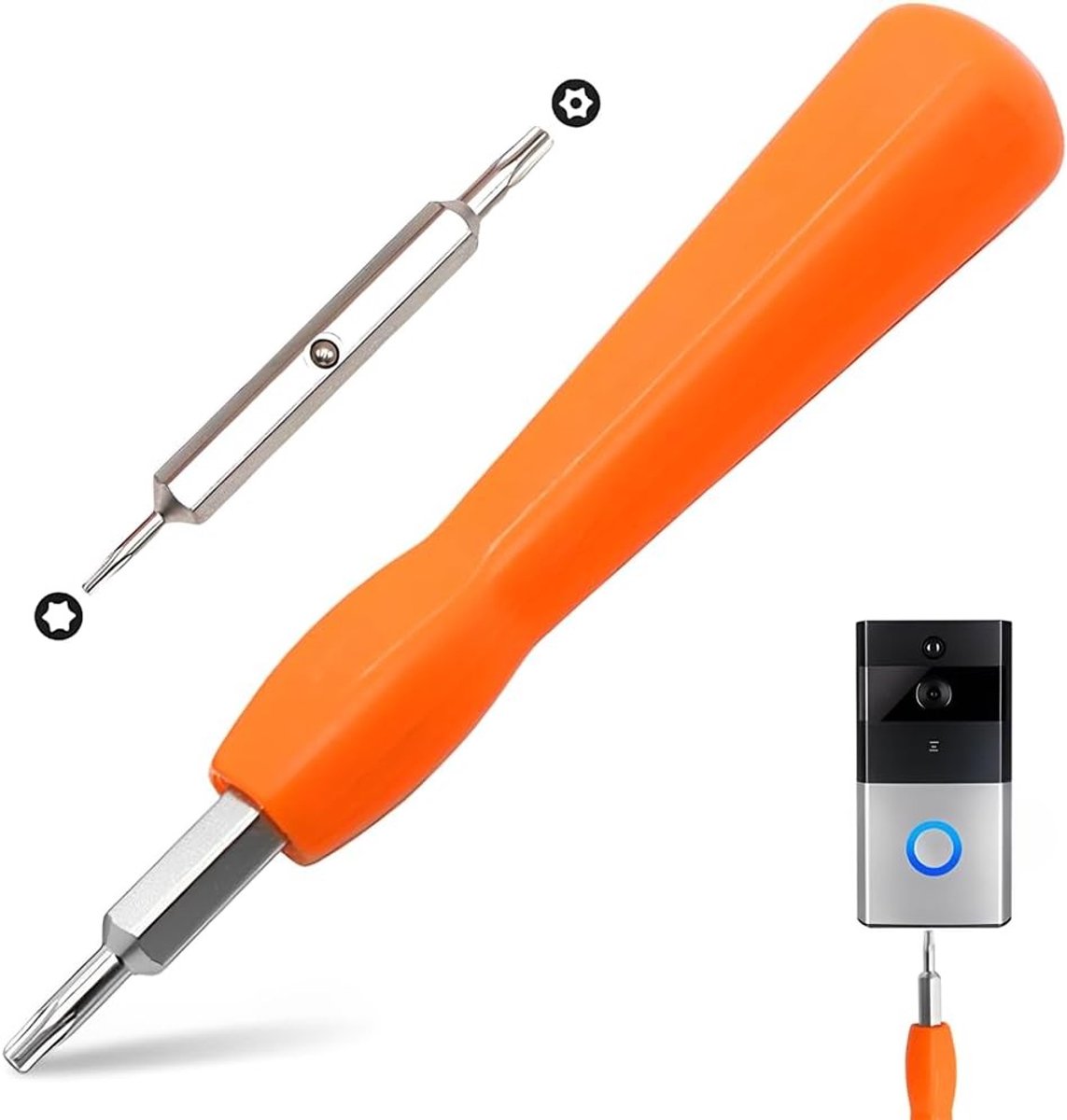 Vervangende Schroevendraaier met Dubbelzijdige T6 T15 Bit Set voor Batterijvervanging van Videodeurbellen, Geschikt voor Diverse Modellen en Kleur (Oranje)