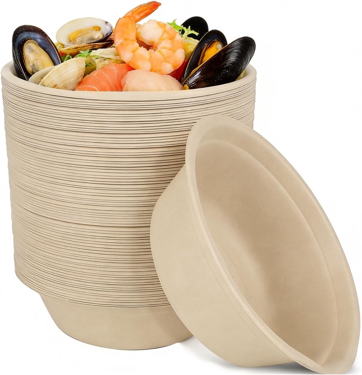 Wegwerp Soepkommen - Wit - 350 ml - Milieuvriendelijke Suikerriet Schalen - Voor BBQ, Feest en Picknick