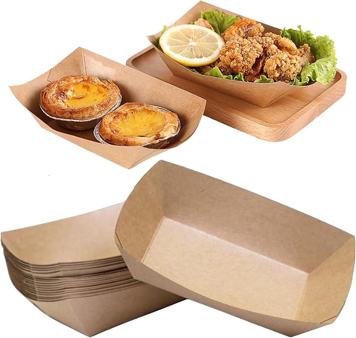 Kraft Kartonnen Trays - Bruin - Klein - Voor Fingerfood, Frites en Snacks - Voor Feestjes en Snackbars