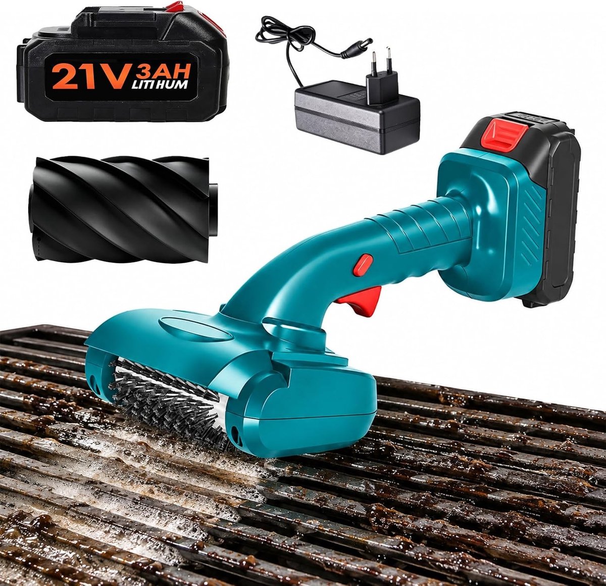 Elektrische Grillborstel - Blauw - Draadloos - Accu-reinigingsborstel met 2 Borstels - Voor Grill en Ontdooien