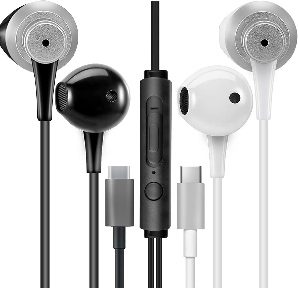 USB C-koptelefoon - Zwart/Wit - TH4 + Blanco - Comfortabele Hoofdtelefoon met Kabel - Voor Smartphones en Tablets