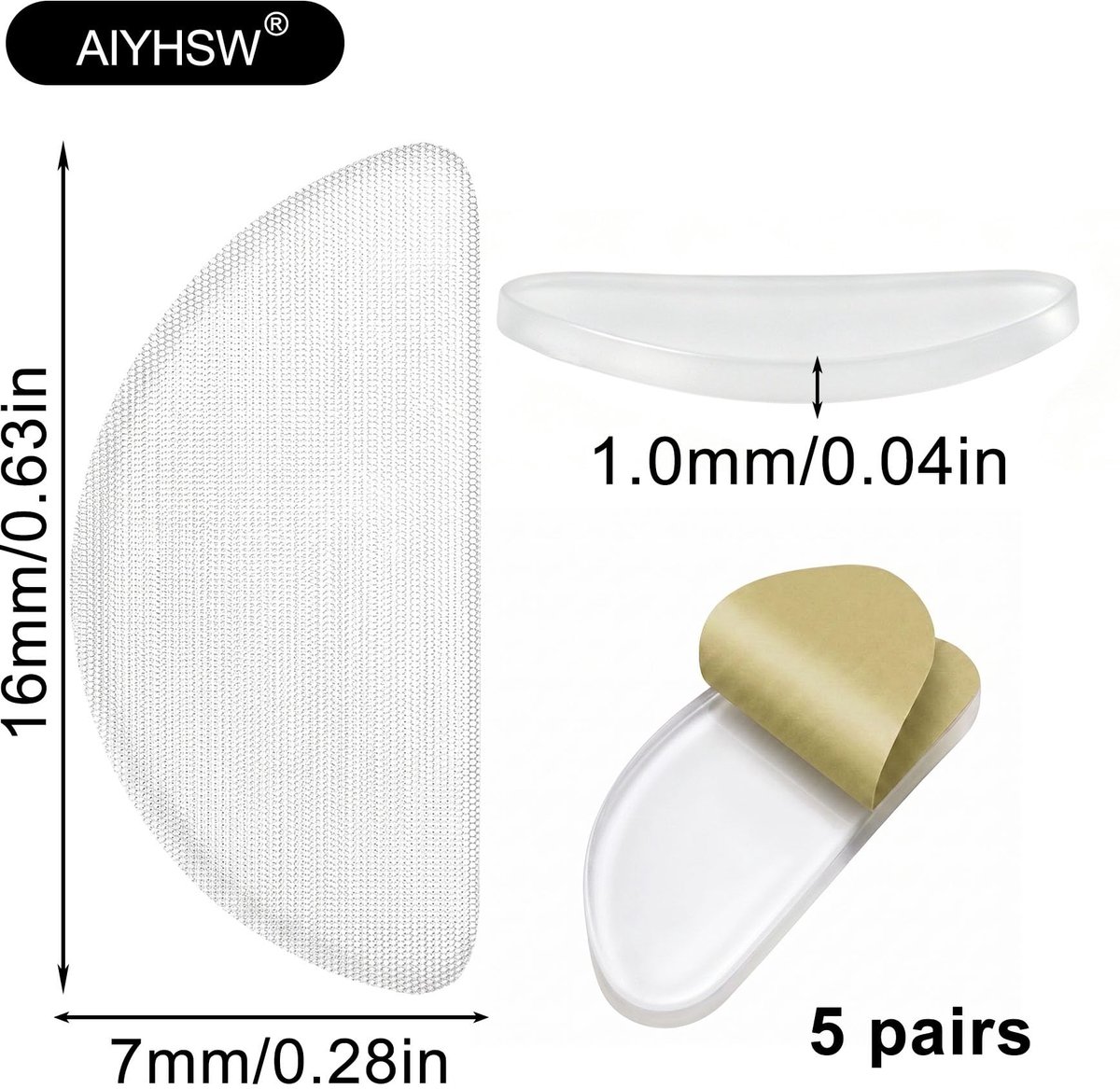 AIYHSW 5 paar neuspads voor brillen, 1 mm neuspads, zelfklevende siliconen brillen, neuspads, D-vorm, voor de meeste - ShopVlot