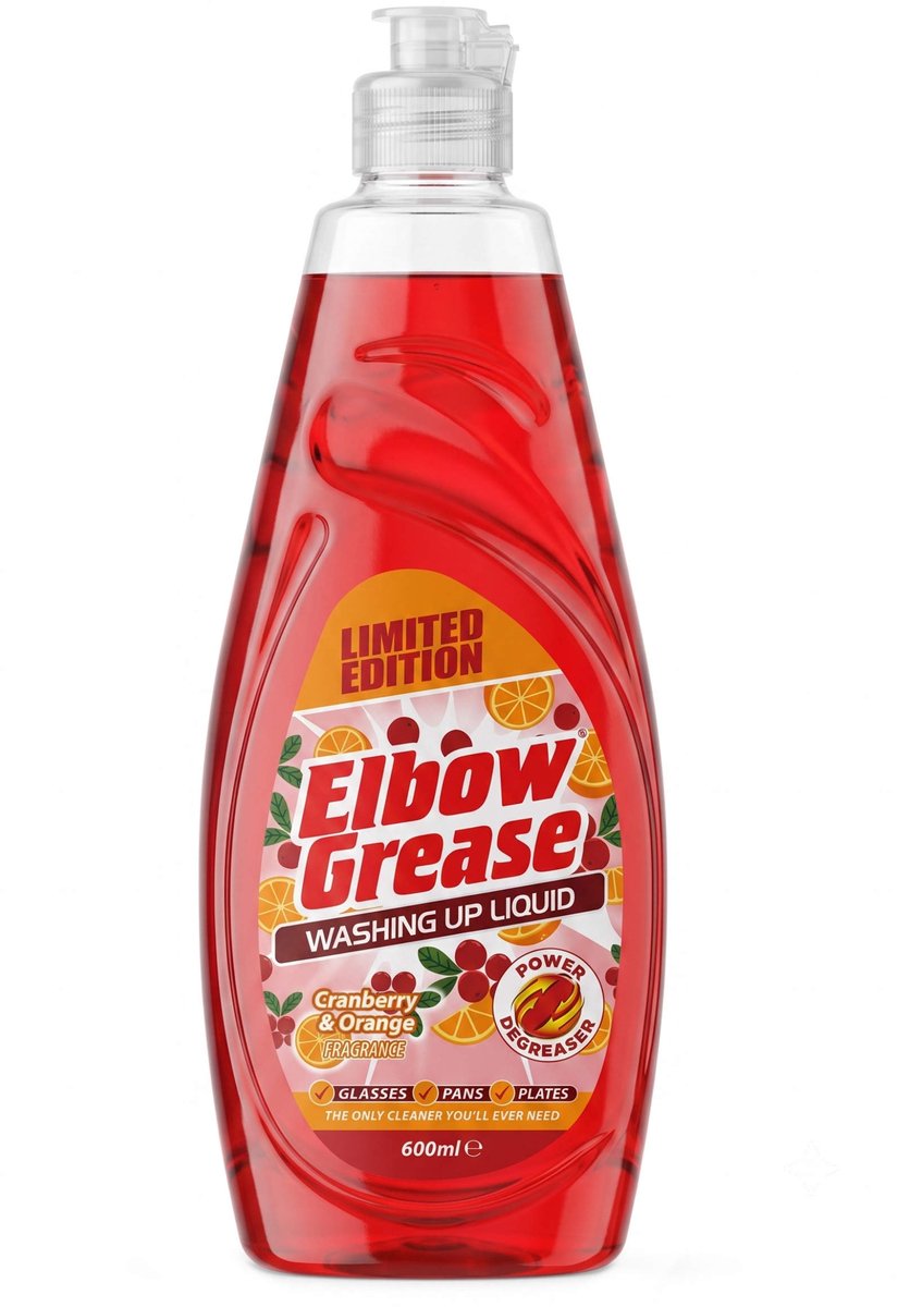 Elbow grease afwasmiddel met cranberry en sinaasappel – 600 ml (geurverfrissend)
