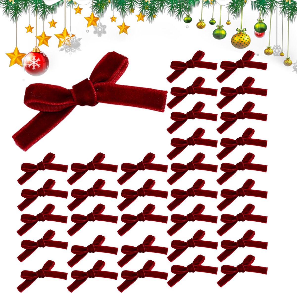50 stuks strikken voor kerst, kerstboomdecoratie, fluweel, decoratieve strikken, kleine kerststrikken, kerstdecoratie - ShopVlot
