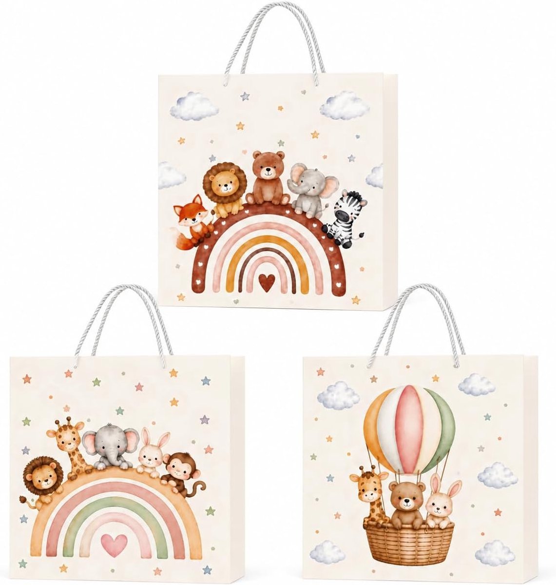 JOVYTH Set van 3 cadeauzakjes voor baby's en geschenkzakjes, geboorte met zijdepapier, wit, 50 x 70 cm - ShopVlot