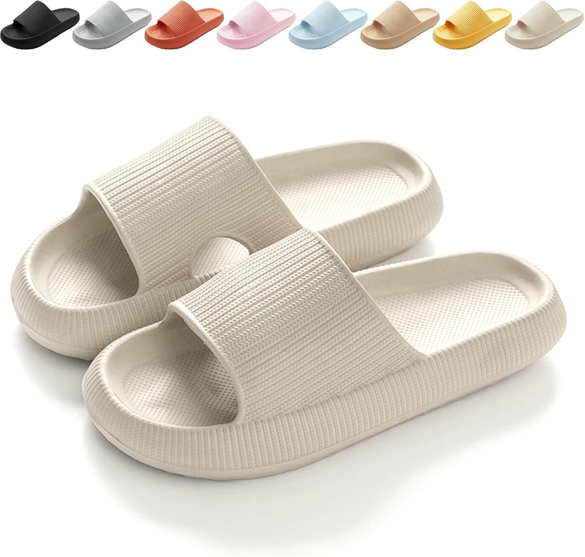 Glijders - EVA Badslippers– Wolkenzachte badslippers voor dames en heren, antislip, met dikke zool, geschikt voor douche, badkamer, zwembad - Beige - Maat 36/37