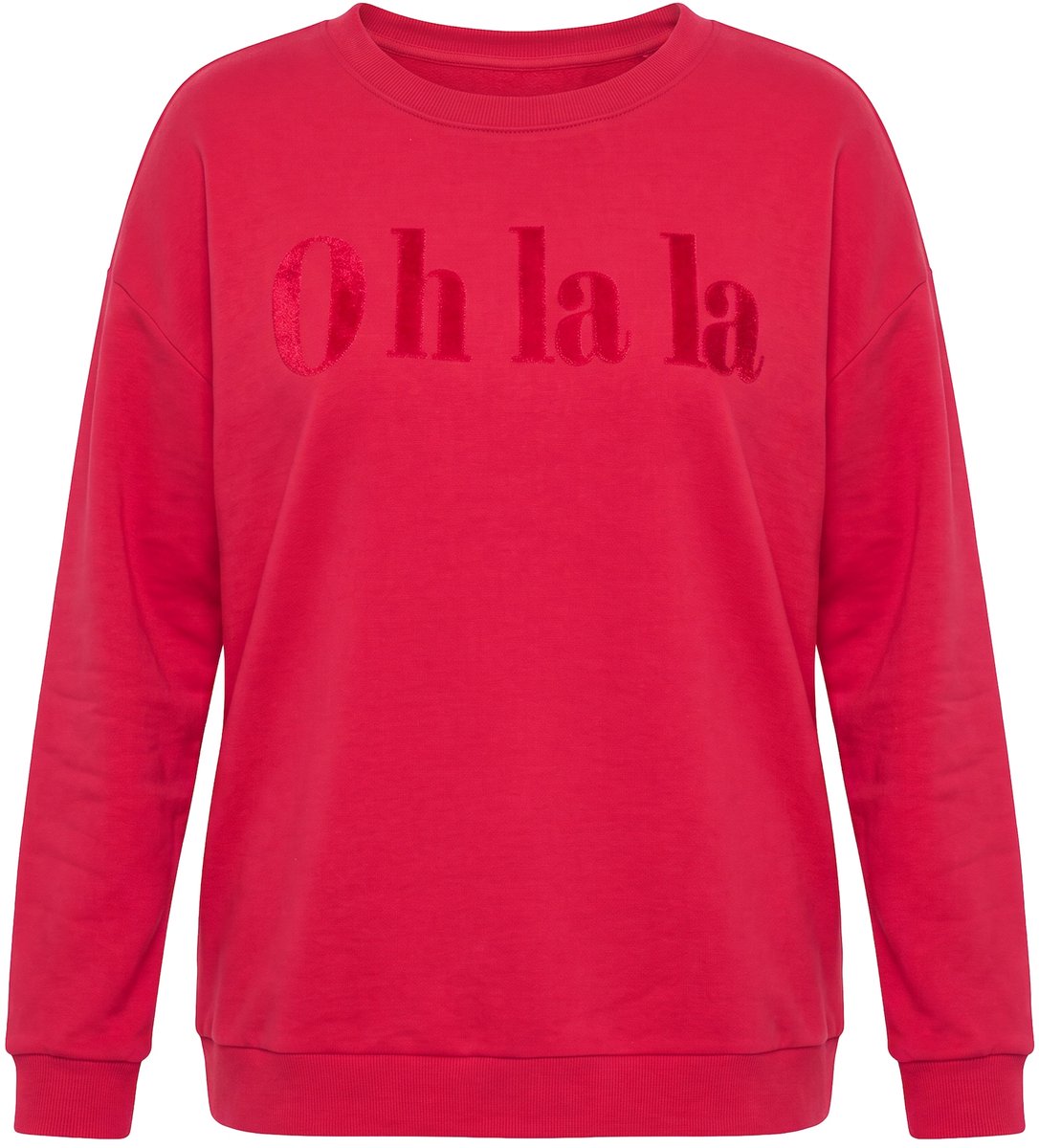 MIAMODA - Dames - Sweatshirt boxy fit flockprint - Rood - Maat 56