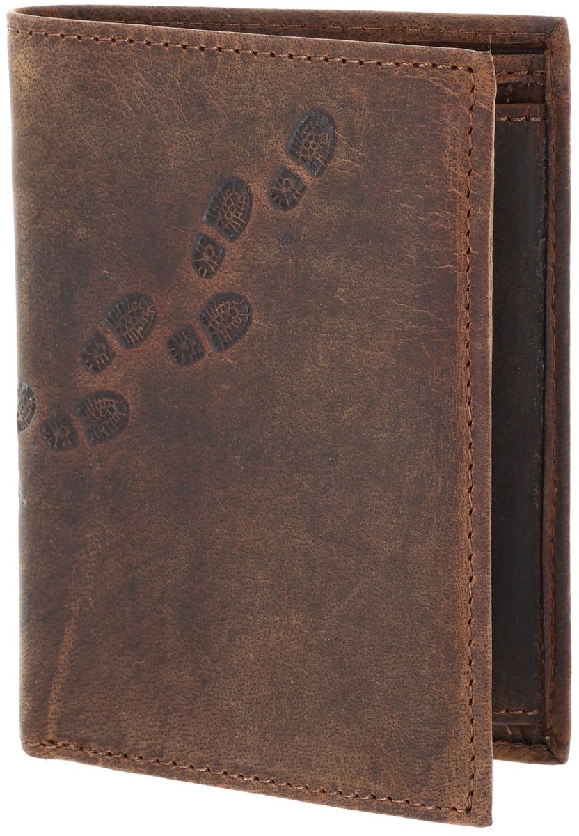 oxmox Leren portemonnee Leather RFID Protect Kombibörse Footsteps 2.0 Embossed Vintage Dark Brown donkerbruin