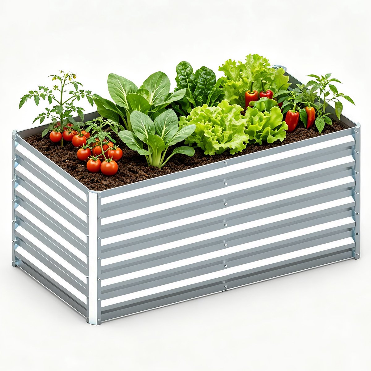 Soontrans - Verhoogde Metalen Plantenbak - 120X60X60cm - Rechthoekig Verzinkt Staal - Groot Plantenbed voor Groenten - Bloemen en Kruiden - Tuin Tuinbed & Terras Bloembed - Zilver
