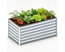 Soontrans - Verhoogde Metalen Plantenbak - 120X60X60cm - Rechthoekig Verzinkt Staal - Groot Plantenbed voor Groenten - Bloemen en Kruiden - Tuin Tuinbed & Terras Bloembed - Zilver