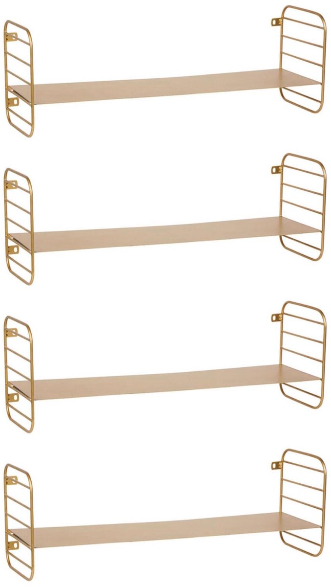 Ostaria Wandplank Angele - 4x - goudkleurig - metaal - 50 cm - muurplank - hangplank