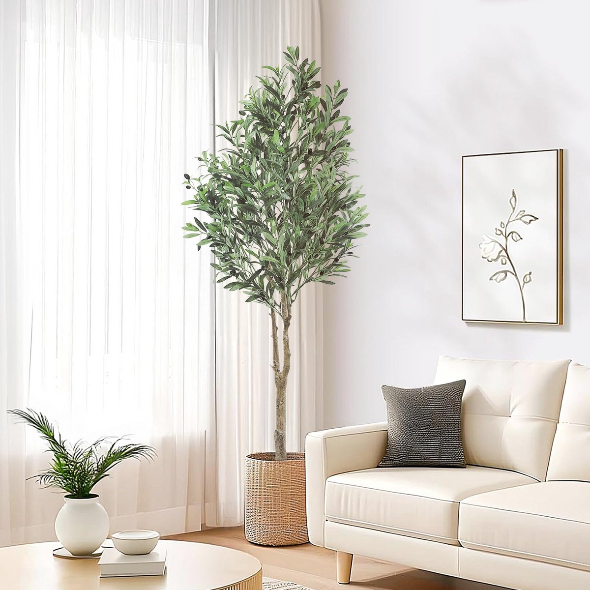Famanu – Kunstmatige olijfboom van 180 cm, grote kunstplant in pot