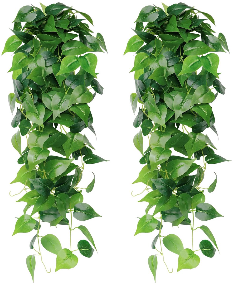 Famanu 2 stuks kunstmatige hangplanten met groene dille en klimop, decoratieve slinger voor wanddecoratie en tuin