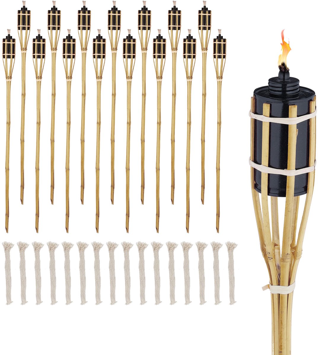 Famanu – Tuinfakkels set van 16, 90 cm, bamboe oliefakkels voor decoratie van tuinfeestjes, inclusief reservelont, naturel