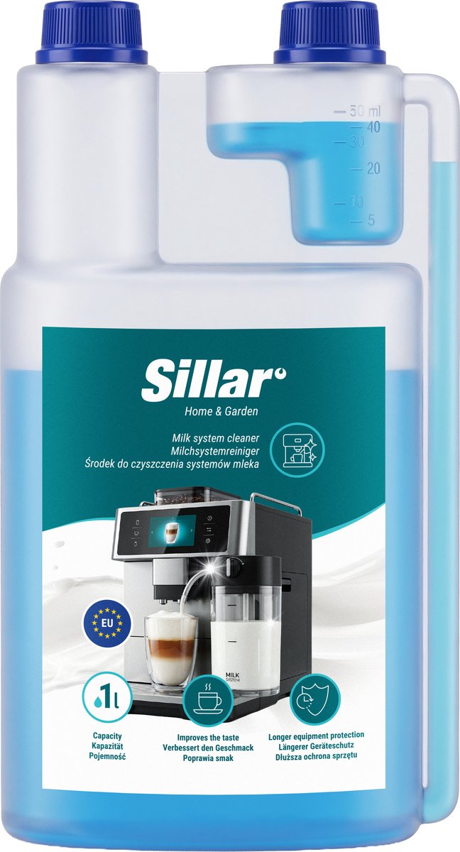 Sillar Melksysteemreiniger voor koffiemachines 1L - Reinigingsmiddel voor melkkanalen en melkopschuimer - doseerfles - 1stk