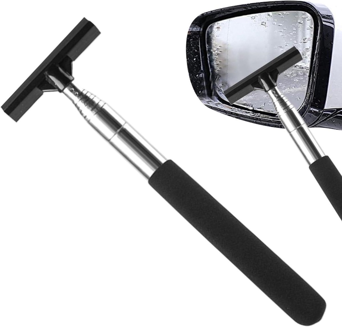 Auto Spiegel Veger - Ruitenreiniger Auto - Veilig Rijden - Uitschuifbaar Handvat - 98 cm Lengte - Zwart