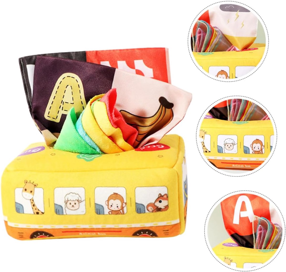 casalora Montessori Sensorische Tissue Box voor Baby's – Inclusief 8 Stoffen Doekjes en 2 Knisperpapier – Wasbaar en Herbruikbaar – Babyspeelgoed