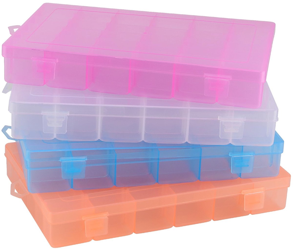 JIEHIN 4 stuks opbergdoos met 36 vakken, 27 x 17 x 4 cm, kleurrijke sorteerdoos plastic kralen, sorteerdozen in 4 - ShopVlot